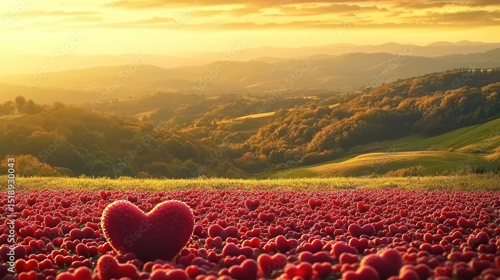 Fototapeta premium Golden Hour Heart Field Landscape Romantic Sunset View