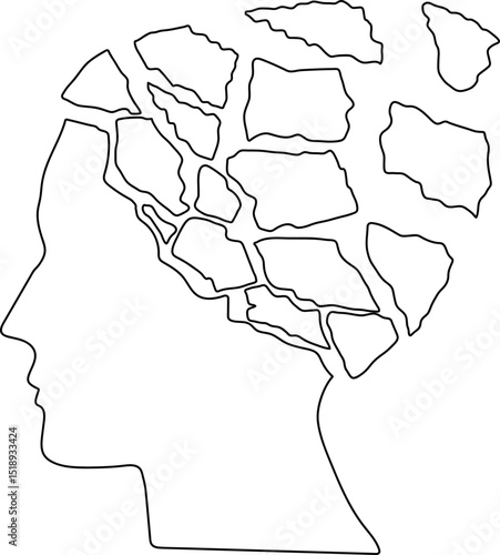 Outlined Head with Disconnected Thought Fragments
