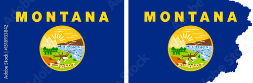 State of Montana flags vector. Standard flag and with torn edges