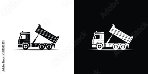 Dump Truck Silhouette Black and White Illustration of a Tipping Construction Vehicle