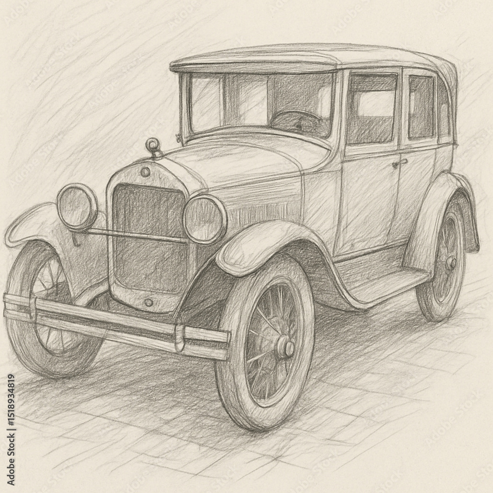Fototapeta premium classic or antique car sketch in monochrome style