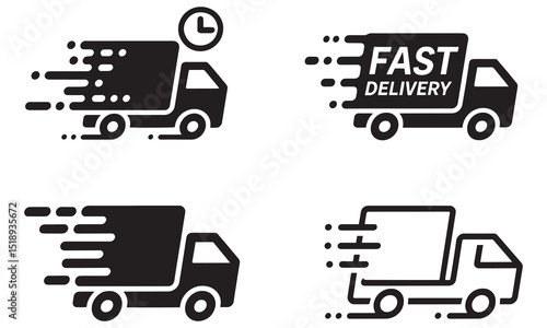 Fast Delivery Truck Icon Set – Express Shipping Logistics Vector