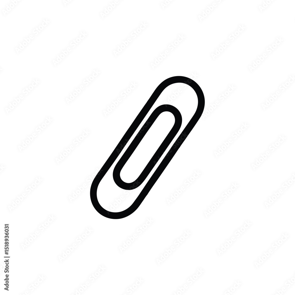 Simple Black and White Illustration of a Single Paperclip, Office Supply Design Simple Black and White Illustration of a Single Paperclip, Office Supply Design