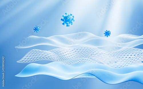 Multiple layers of wave-shaped design for the mattress background and shield, The concept of antibacterial defense, 3d rendering.