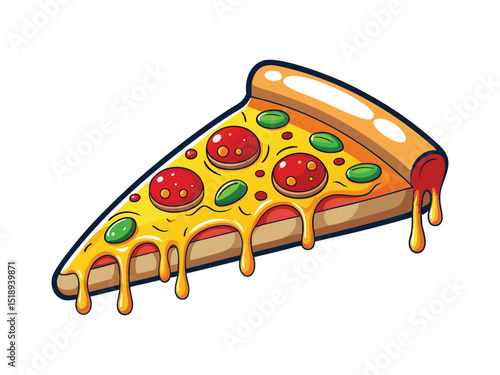 Delicious pizza slice with melted cheese isolated on white background
