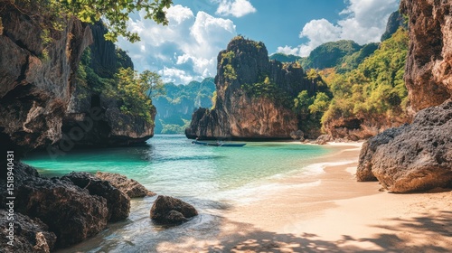 Hidden Lagoon Paradise: Secluded Beach Cove Surrounded by Majestic Limestone Cliffs