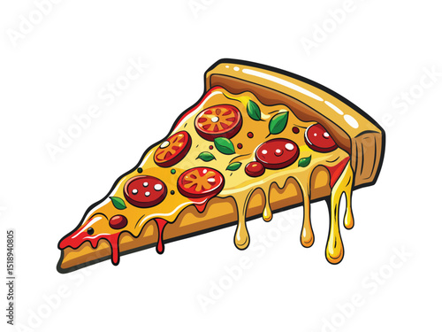 Delicious pizza slice with melted cheese isolated on white background
