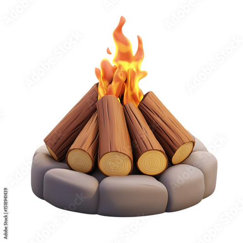 Wallpaper Mural Cartoon campfire with burning logs stacked on stones isolated on a clean transparent background for outdoor leisure graphics. Torontodigital.ca