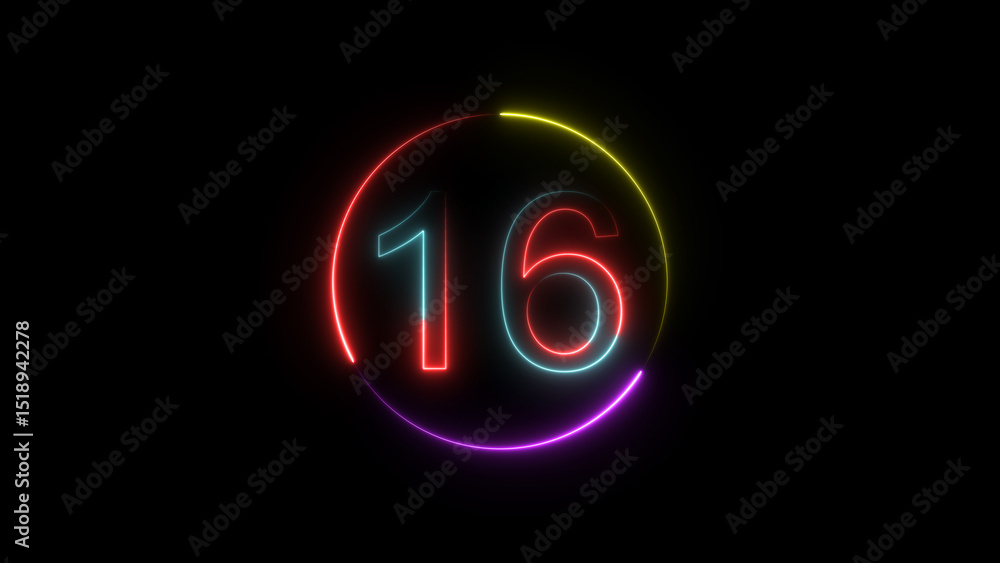 Dynamic circular and glowing neon number 16 illustration . on a black background. and creating a stunning 4k illustration . Dynamic circular and glowing neon number 16 illustration . on a black background. and creating a stunning 4k illustration .