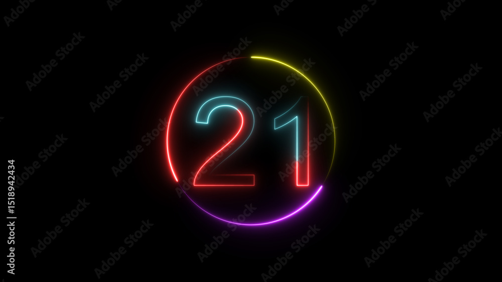 Dynamic circular and glowing neon number 21 illustration . on a black background. and creating a stunning 4k illustration . Dynamic circular and glowing neon number 21 illustration . on a black background. and creating a stunning 4k illustration .