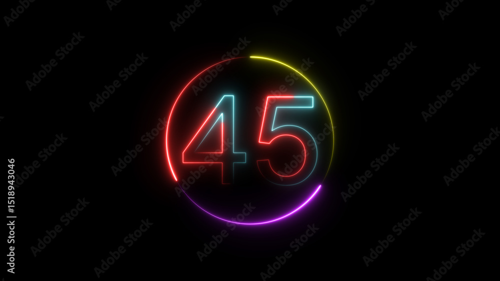 Dynamic circular and glowing neon number 45 illustration . on a black background. and creating a stunning 4k illustration . Dynamic circular and glowing neon number 45 illustration . on a black background. and creating a stunning 4k illustration .