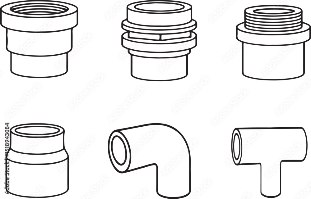Obraz premiumPVC Pipe Fitting Vector Illustration – Plumbing and Construction Components