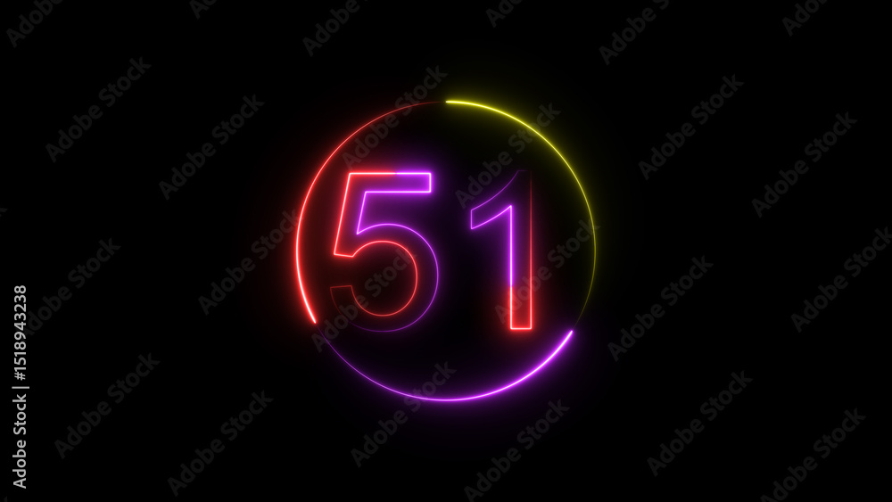 Dynamic circular and glowing neon number 51 illustration . on a black background. and creating a stunning 4k illustration . Dynamic circular and glowing neon number 51 illustration . on a black background. and creating a stunning 4k illustration .