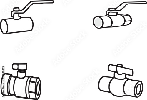 Silhouette Set of Industrial household  Valves for Pipe Systems