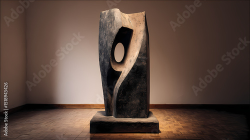 poster for public sculpture exhibition | land and figure unity | elemental dignity | dark stone and dust | grounded centrality | hollowed body | pierced torso forms | void insertion | void and mass