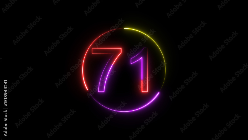 Dynamic circular and glowing neon number 71 illustration . on a black background. and creating a stunning 4k illustration . Dynamic circular and glowing neon number 71 illustration . on a black background. and creating a stunning 4k illustration .