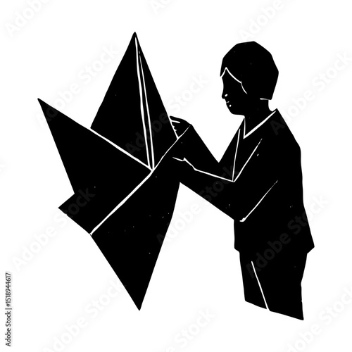 Origami paper folding art vector graphic silhouette
