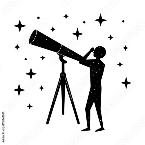 Astronomy stargazing with a telescope view silhouette