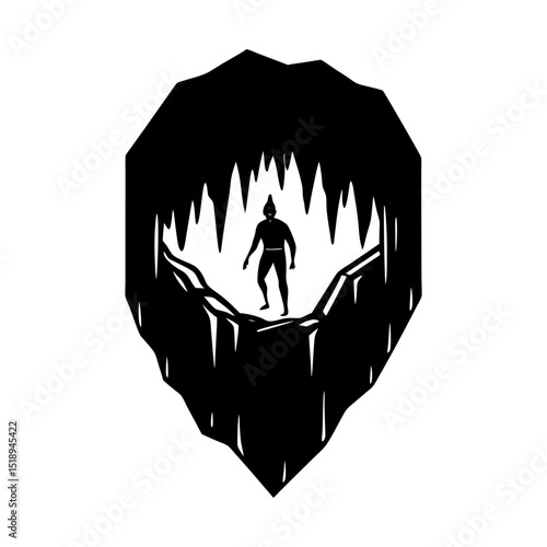 Silhouette cave explorer adventure vector