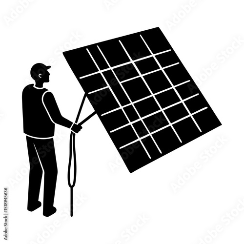 Installation of renewable energy solar panel silhouette