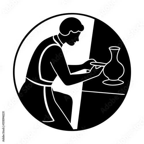Potter shaping clay art on a pottery wheel silhouette