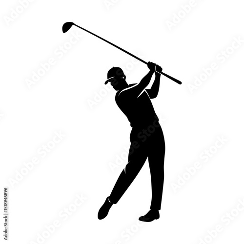 Professional golfer swinging club silhouette