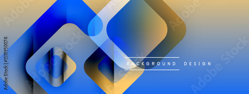 Abstract geometric shapes overlap, creating vibrant blue, yellow gradients. Modern design elements suggest technology, innovation. Smooth transitions define composition.
