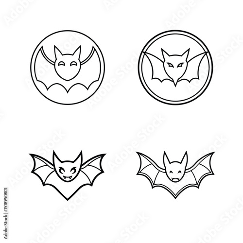 Set of bat head line art for spooky and nocturnal themed artwork vector illustration.