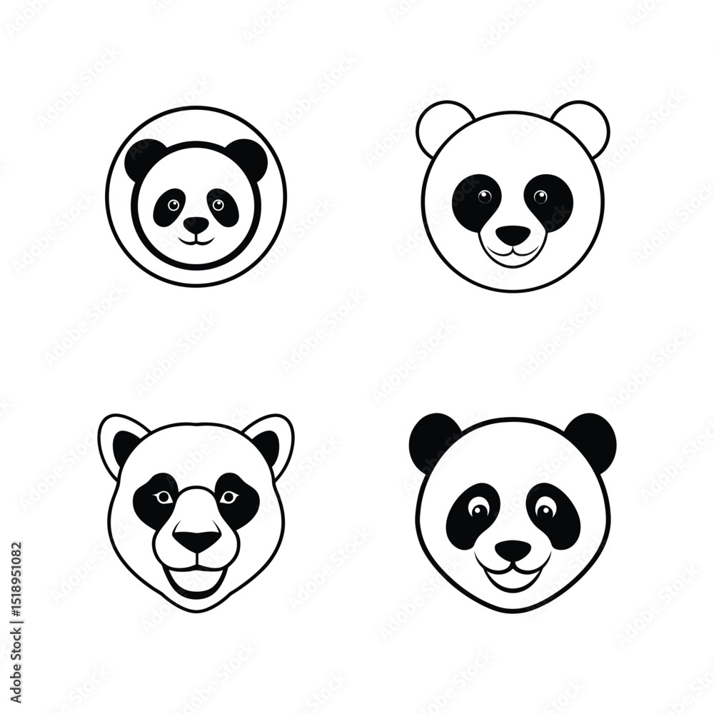 Obraz premium Set of panda head line art for peaceful and adorable wildlife themed designs vector illustration.
