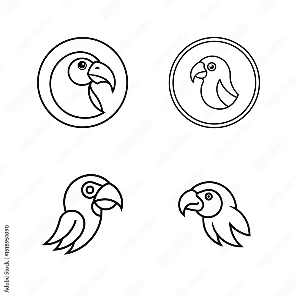 Obraz premium Set of parrot head line art for colorful and tropical bird illustration projects vector illustration.