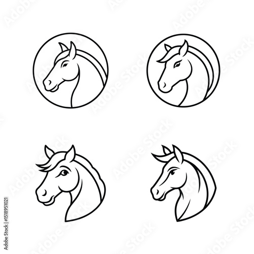 Set of horse head line art perfect for equestrian and farm themed artwork vector illustration.