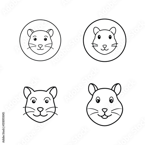 Set of hamster head line art for small pet and cute animal graphics vector illustration.