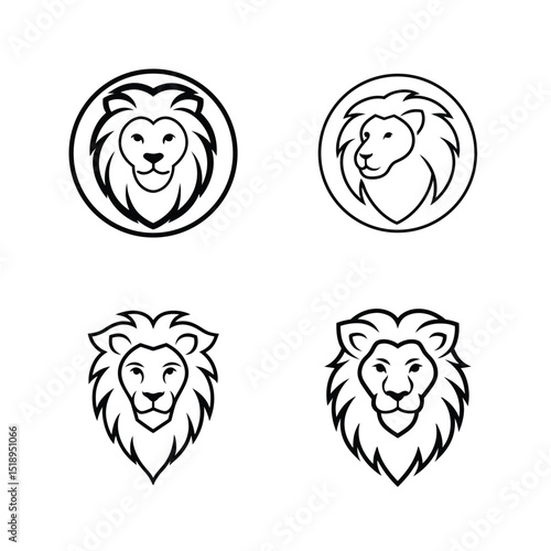 Set of lion head line art for regal and wild animal inspired graphic designs vector illustration.