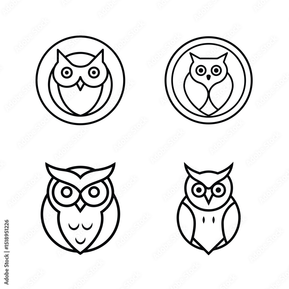 Obraz premium Set of owl head line art ideal for mysterious and wise bird themes vector illustration.