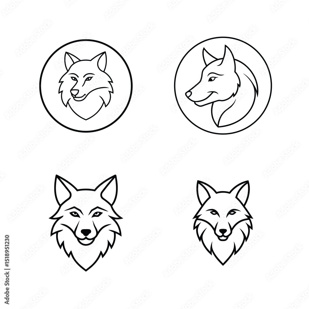 Fototapeta premium Set of wolf head line art perfect for wild and strong animal artwork vector illustration.