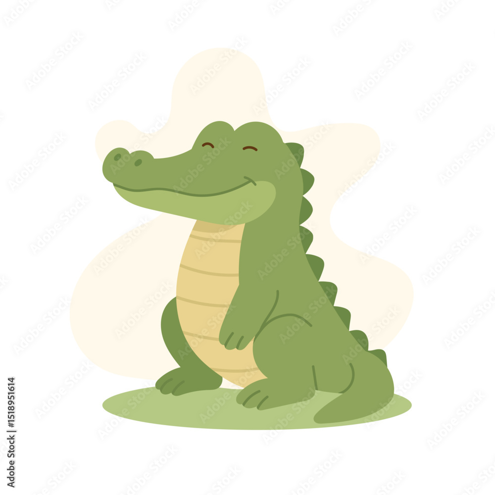 Cartoon crocodile sitting with cheerful smile, crocodile light green body and soft beige belly, playful style makes it perfect for educational content or jungle-themed children s books. Cartoon crocodile sitting with cheerful smile, crocodile light green body and soft beige belly, playful style makes it perfect for educational content or jungle-themed children s books.