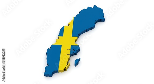 Sweden A 3D Map Illustrating the Country's Geography and Flag