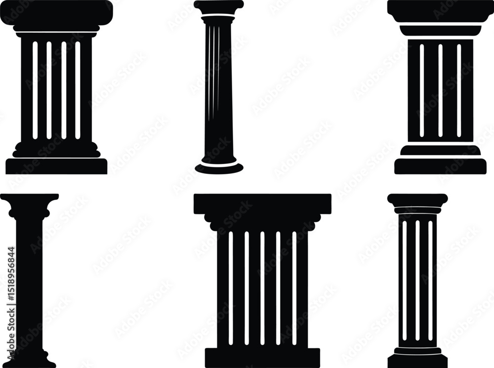 Obraz premium A study of Ancient Greek and Roman Columns in contrasting styles and sizes