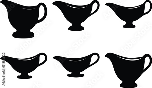 Silhouette Collection of Gravy Boats and Sauce Dishes on White Background