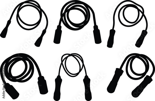 Collection of Jumping Ropes in Black Silhouette for Fitness and Exercise
