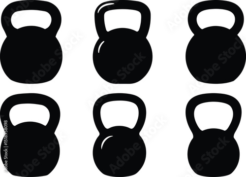 Six kettlebell silhouettes arranged in a twobythree matrix formation