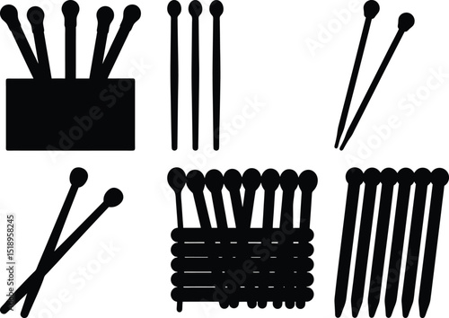 Vector illustration of assorted hat pins displayed in different arrangements