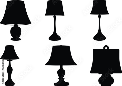 Various Table Lamp Silhouettes on White Background Displaying Six Unique Designs