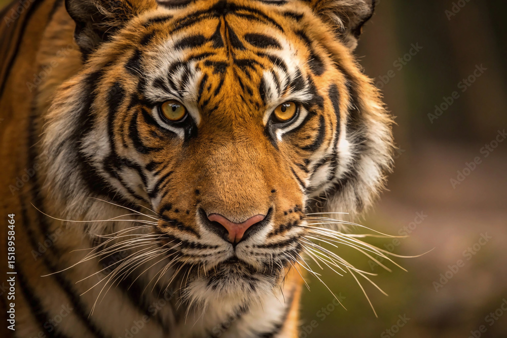 portrait of a bengal tiger, Close-Up of a Tiger's Face with Fierce Eyes, Malayan tiger laying in the forest, showcasing its beautiful orange fur and black stripes portrait of a bengal tiger, Close-Up of a Tiger's Face with Fierce Eyes, Malayan tiger laying in the forest, showcasing its beautiful orange fur and black stripes