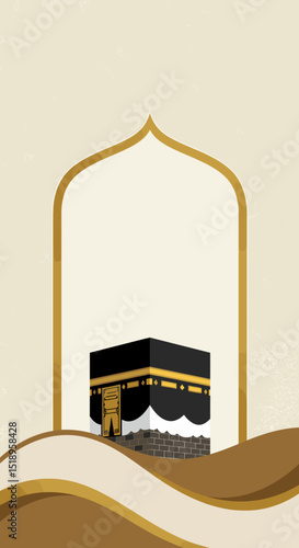The image depicts a crescent moon surrounded by a starry sky above the Kaaba. The serene night sky creates a calming and spiritual atmosphere, symbolizing the sacredness of the pilgrimage during Hajj.