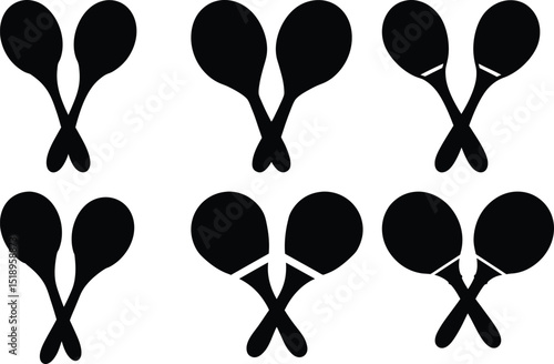 Six stylized representations of maracas create a visually striking musical pattern