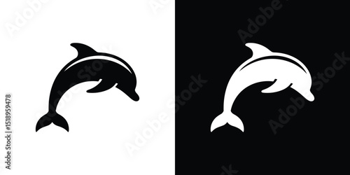 Black and White of a Dolphin in Silhouette, Isolated Animal Illustration