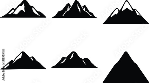 Silhouette Mountain Range Vector Set with Six Unique Peak Designs
