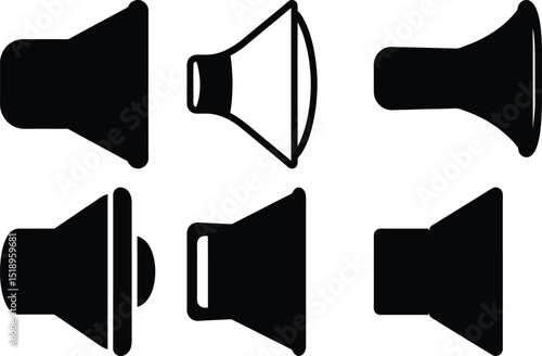 Set of Six Distinct Speaker Icons for Sound and Notification Indication