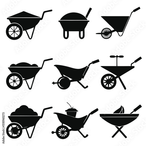 Collection of Wheelbarrow Silhouettes for Gardening Construction and Landscaping Projects